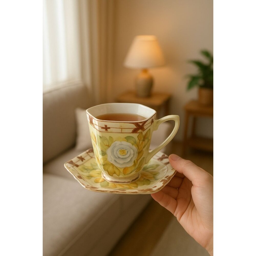 Antique 1891 - 1921 Nippon Te -Oh Hand -painted Porcelain Teacup and Saucer